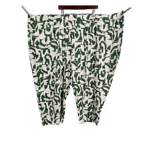 Universal Standard Linen Pants Wide Leg Green White Print Size 4XL (38-40) New